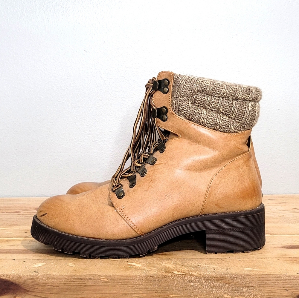 Mia Maylynn Brown Sherpa Lined Boots Women's Knit Cuff Lace Up Outdoor Size 9.5